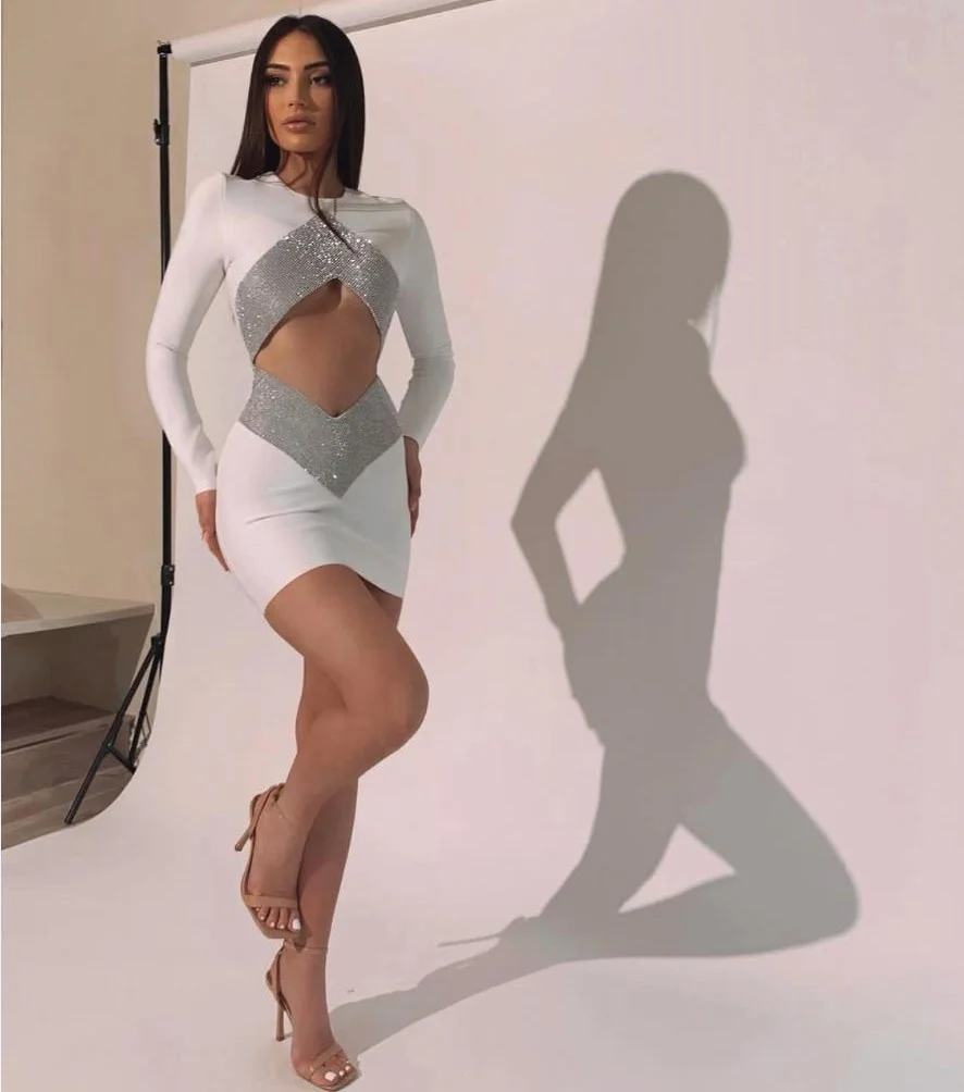 

Mini bandage Fashion women's sexy long sleeve leaky tight dress summer birthday Club Party Dress