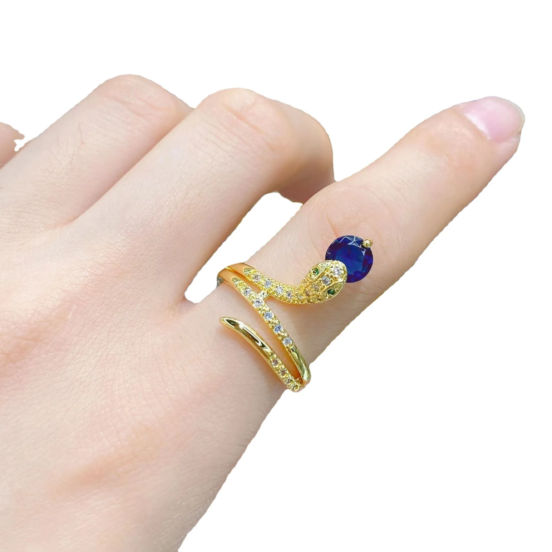 

Personality Luxury Colorful Zircon 18k Gold Plated Snake Ring Statement Opening Adjustable Stacking Rings for Women Teen Girls