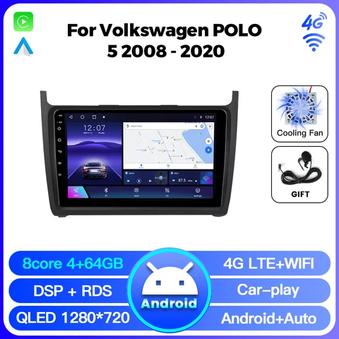 Автомагниты QLED для Volkswagen VW Polo Sedan 2008-2018, мультимедийный видеоплеер с GPS-навигацией и поддержкой Carplay