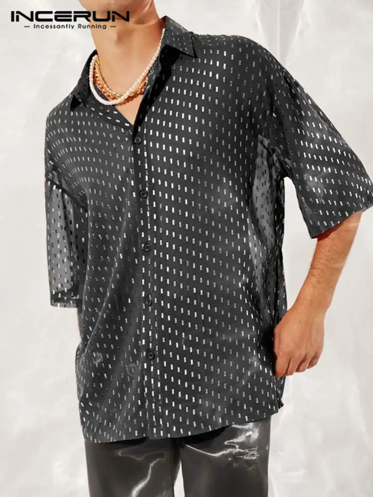 

INCERUN Men Shirt Printing Lapel Short Sleeve Loose Streetwear 2022 Fashion Casual Camisas Summer Button Leisure Men Clothing
