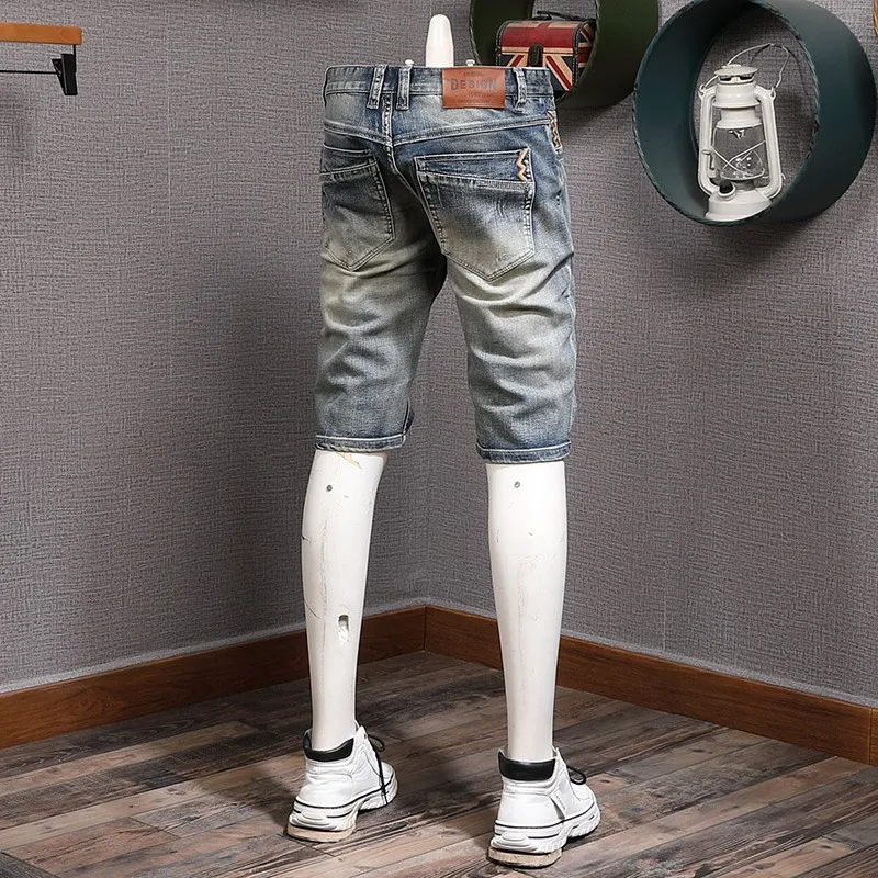 Короткие джинсы мужские винтажные уличные рваные джинсовые шорты модные