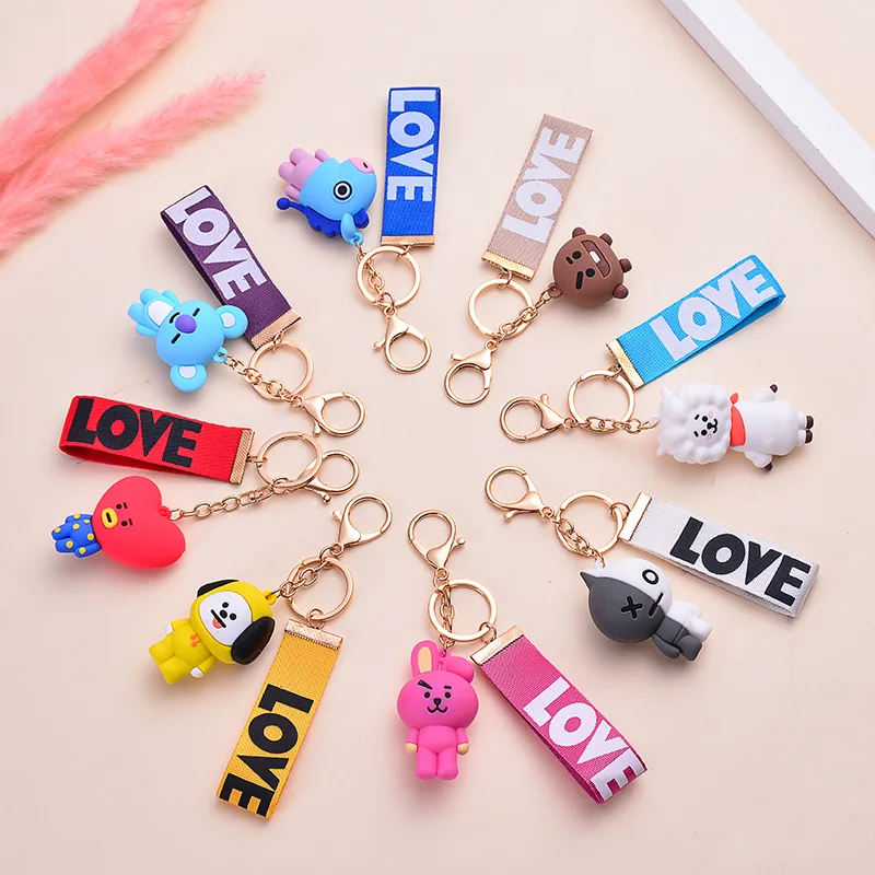 

New Bt21Ed Kawaii Anime Baby Silicone Doll Keychain Cute Cartoon 5Cm Pendant Backpack Decoration Girl Gift