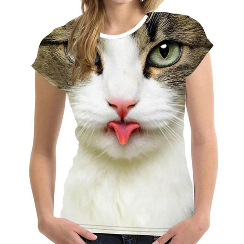 

Fashion Women T Shirts 3D Cat Print Girls T-Shirts Animal Harajuku Round Neck Short Sleeves Plus Size Tops and T-Shirts Summer