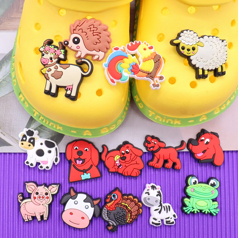 New Arrival 1pcs Shoe Charms Cock Turkey Hedgehog Cows Sheep Accessories PVC Shoe Decoration For Wristbands Croc Jibz Gift
