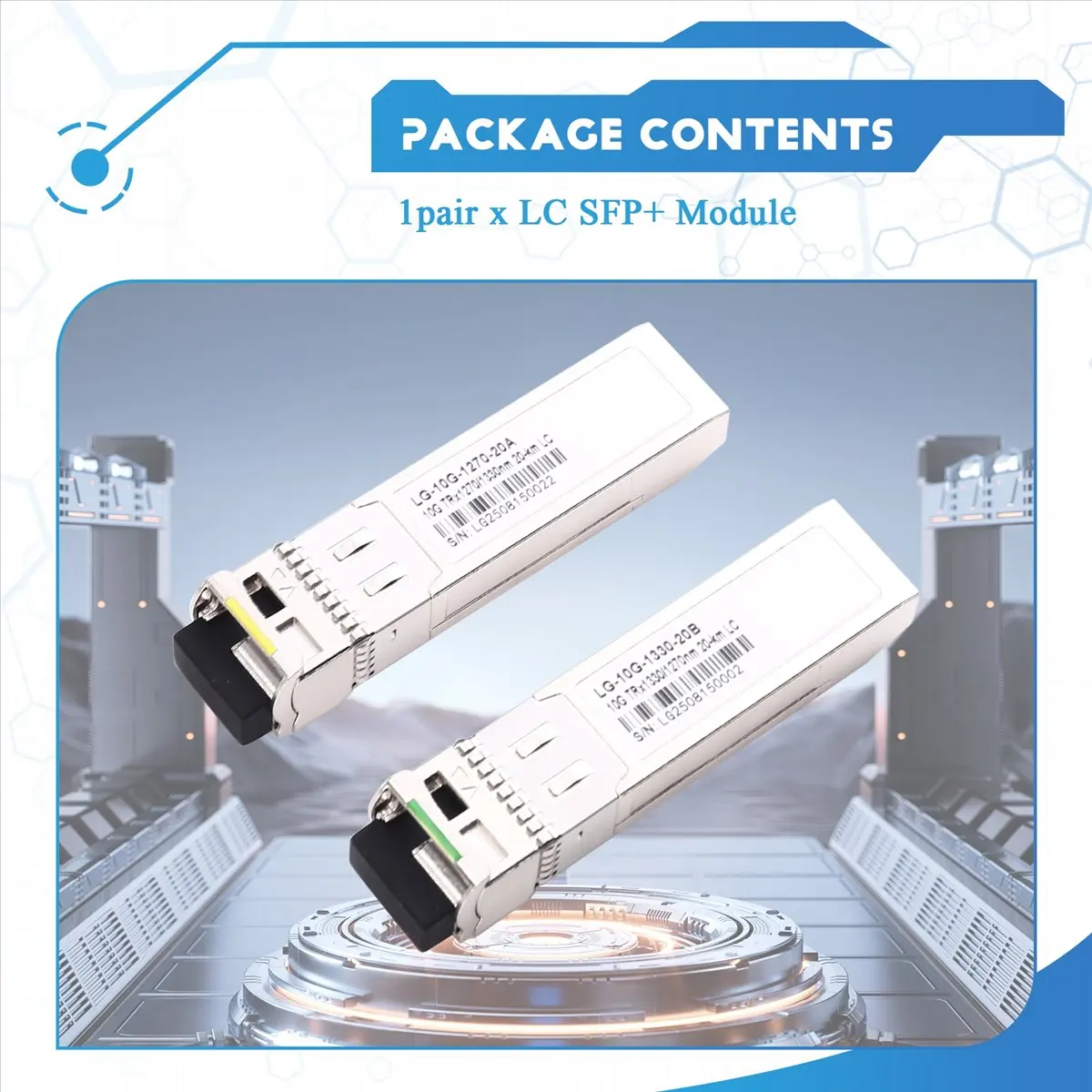 Фото Модуль оптоволоконный 10G BIDI LC SFP+ 1270/1330 нм, одномодовый, 20 км, для коммутаторов HORACO №3
