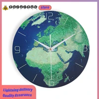 12 inches creative personality wall clock quartz wooden mute round luminous earth wall clock modern design home room decoration