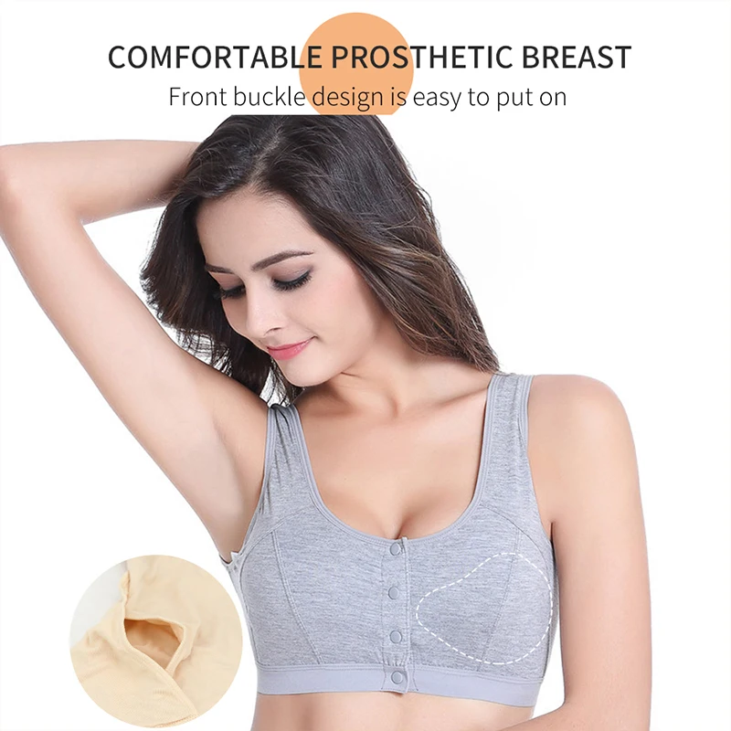 LERVANLA 6031 Mastectomy Bra with Pockets Front Closure Cotton Plus Size Lingerie for Post Surgery Women Silicone Insert
