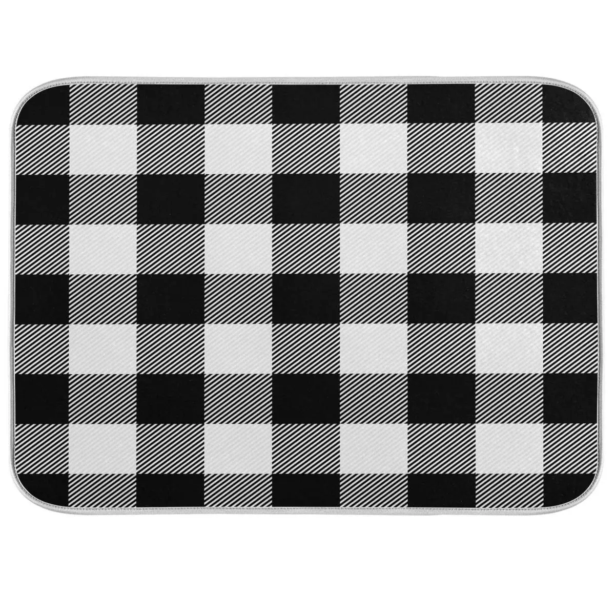 

White and Black Buffalo Plaid Dish Drying Mat for Kitchen Classic Buffalo Check Dishes Pad Dish Drainer Rack Mats Absorbent