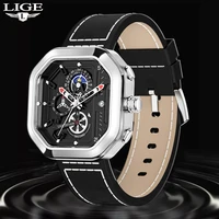 lige mens watches top brand luxury men clock waterproof military square leather strap quartz wristwatch sports relogio masculino