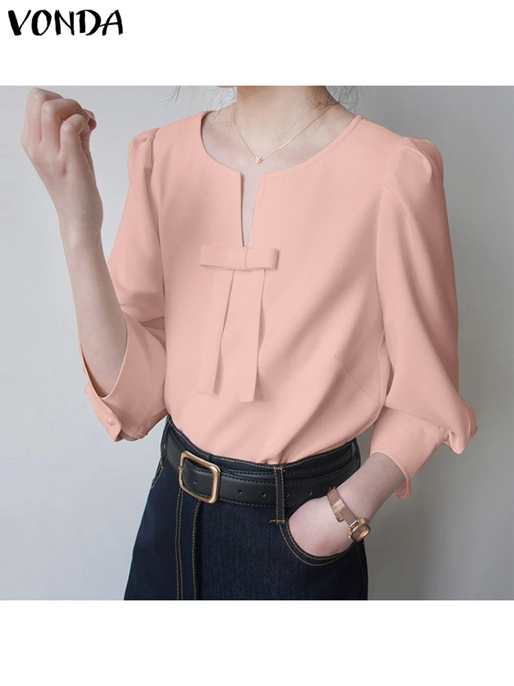 

VONDA Women Shirts 2023 Fashion 3/4 Sleeve Solid Color Casual Shirts Female Office Lady Elegant Tops Loose Party Tops Femininas