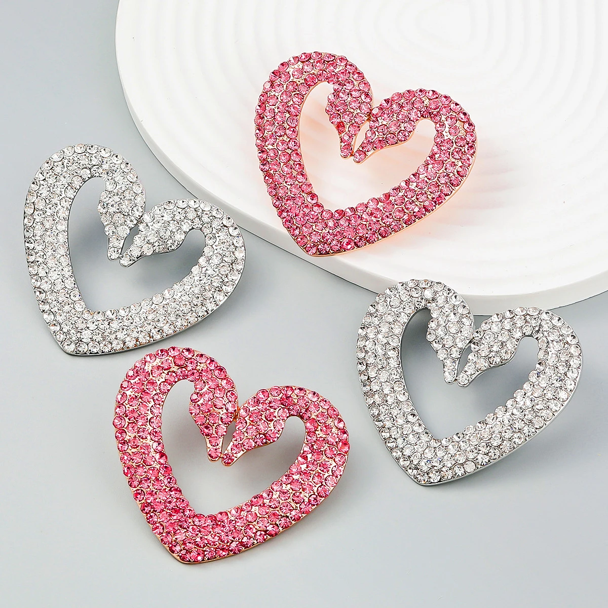 

Temperament Colored Rhinestone Big Heart-shaped Earringd for Woman Party Banquet