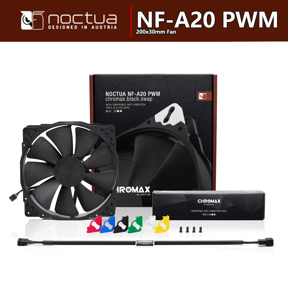 Фото Noctua NF-A20 PWM 4-контактный 12 В высокоэффективный тихий вентилятор 200x30 мм с подшипником SSO2 Chromax. Черный. Размер смены издания 20 см ВЕНТИЛЯТОР №5