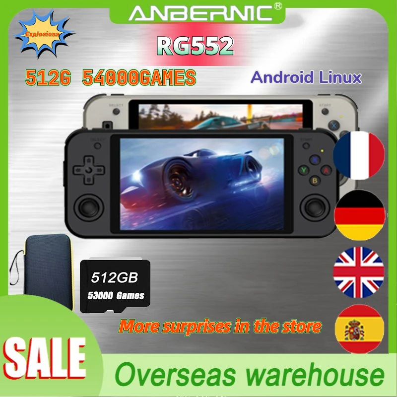 

512G RG552 Anbernic New Original Dual Systems Android Linux Retro Video HD Console 5.36 Inch Built-in 53000 Games