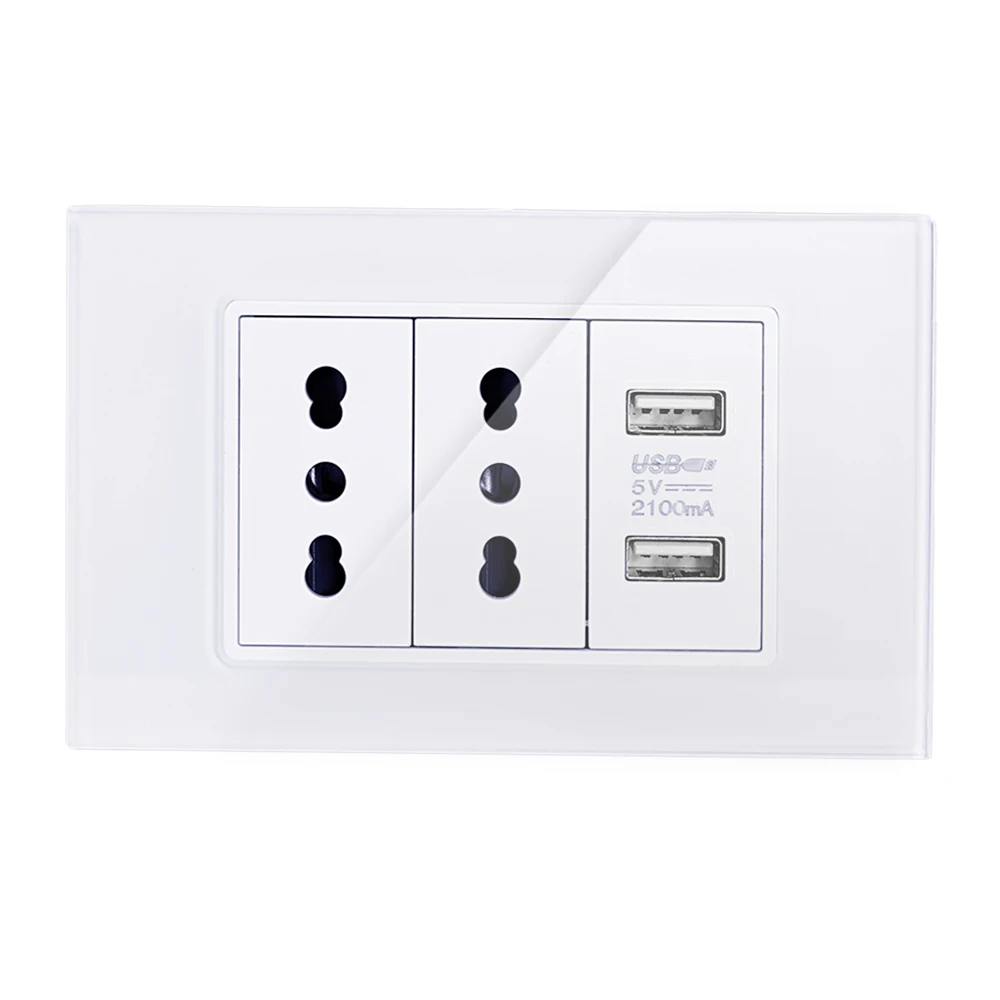 

Chile Dual USB Power Socket Crystal Glass Household Plug Wall Socket 110V-250V