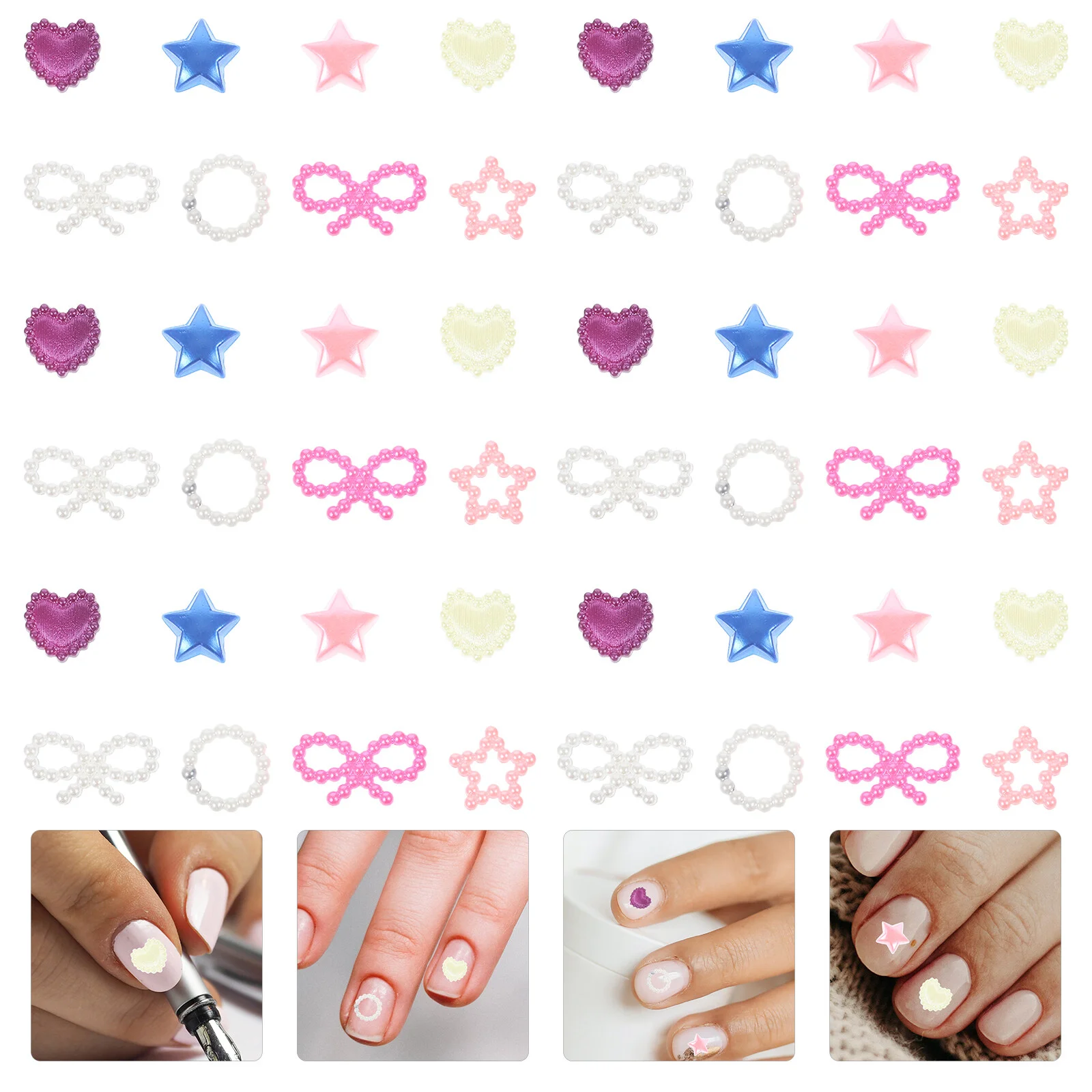 

Bead Pearl Heart Nail Charms Flat Back Pearls Crafting Flatback Nails Gems Star