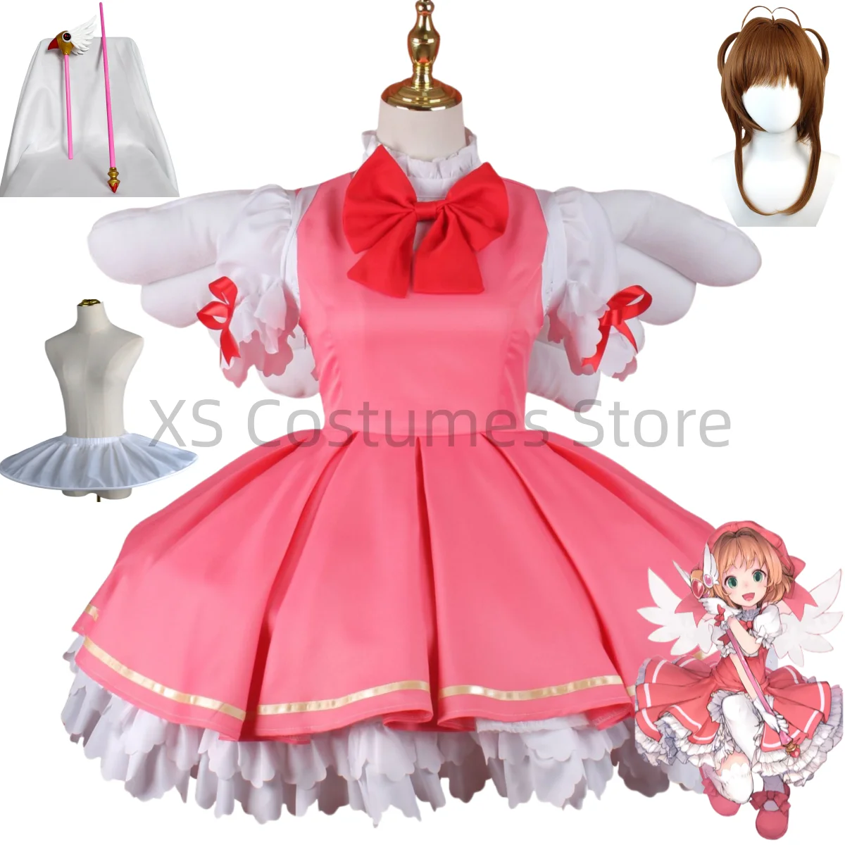 Аниме Card Captor Kinomoto Sakura Cardcaptors Косплей Костюм Опора Аксессуары Парик Обувь