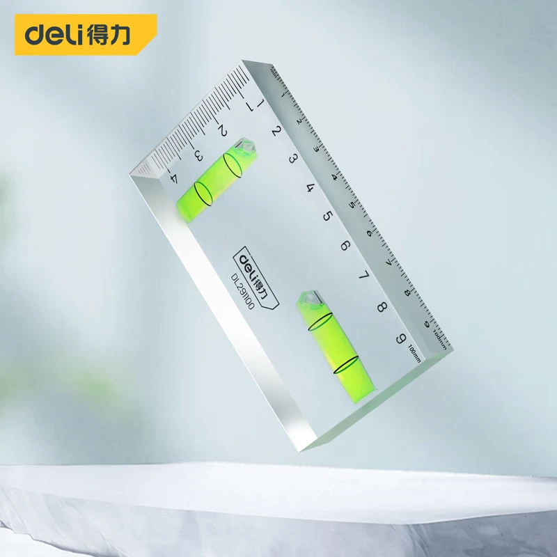 

Deli 100mm Transparent Level Ruler Acrylic 1mm/m High Precision 2 Horizontal Bubble Level Multifunction Portable Measuring Tools