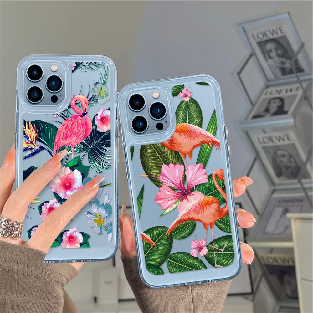 

Flamingo Plant Phone Case for iPhone 13 12 11 Pro Max Mini XS XR X Protection Shell Back Cover for iPhone14 ProMax Coque Fundas