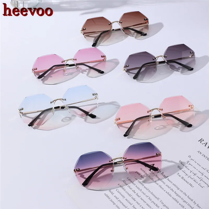 

Fashion Frameless Irrgular Sunglasses Vintage Women Rimless Coffee Gradient Shade Sun Glasses Popular Clear Eyeglasses UV400