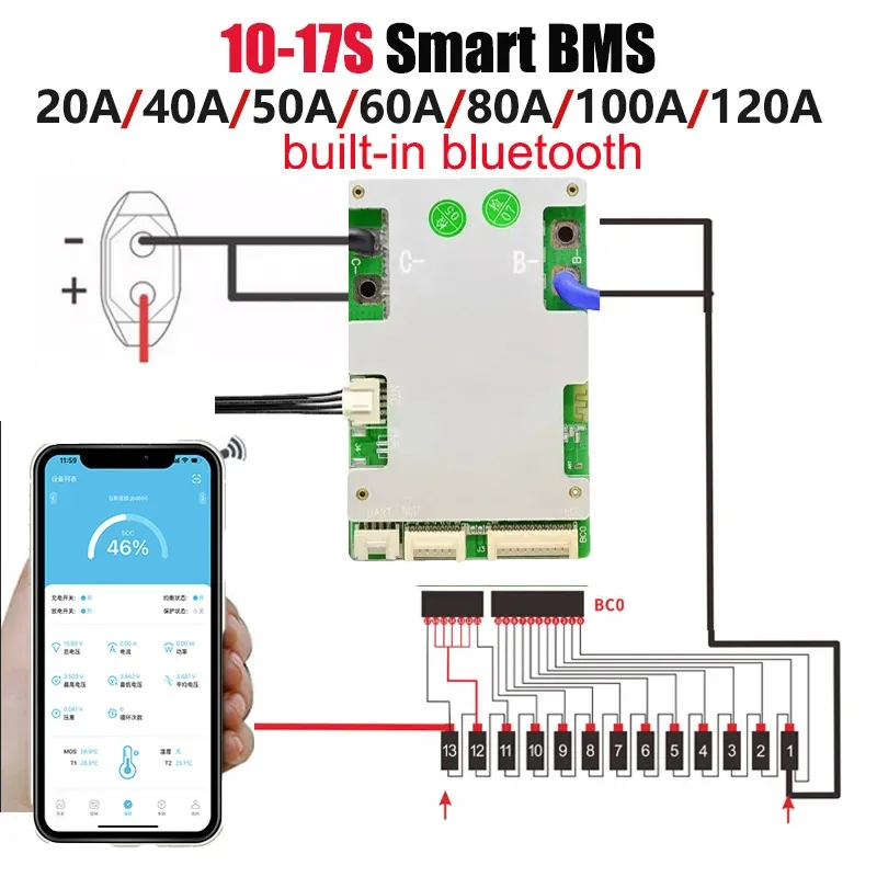 JIABAIDA Smart BMS 10S-17S LiFePO4 для литий-ионной батареи