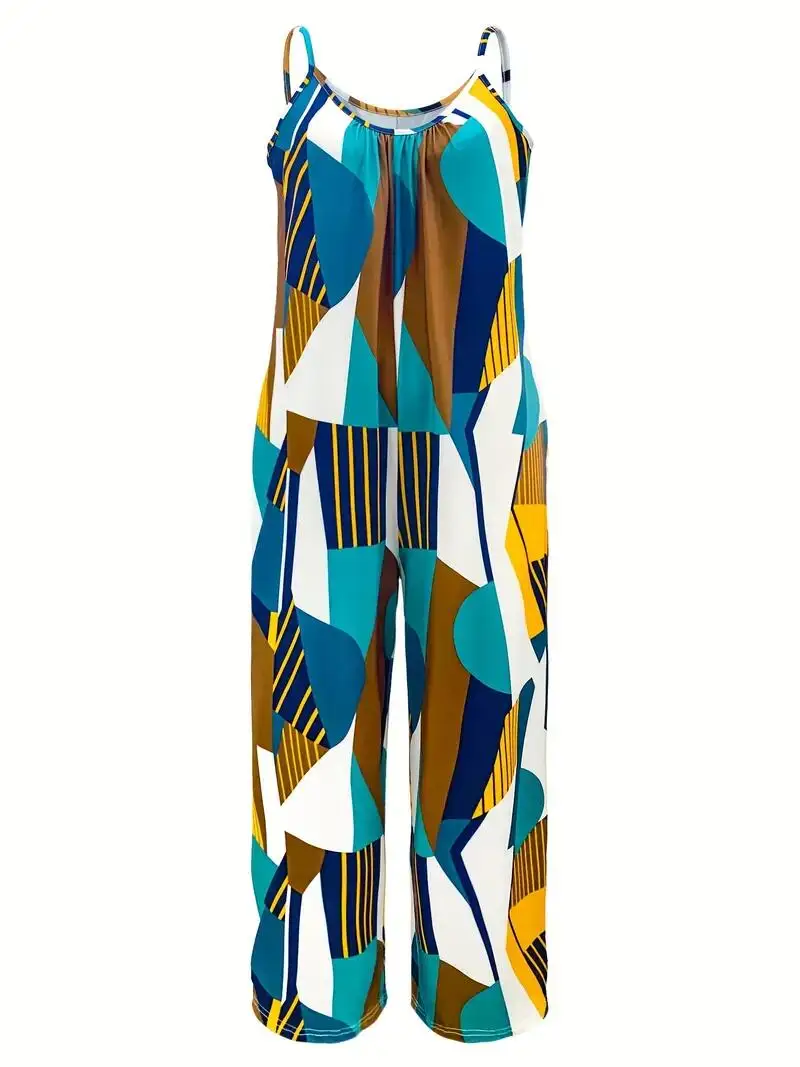Повседневный комбинезон с геометрическим принтом и широким подолом для женщин