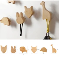 1pcs new wooden hook creative cute animal hook wall hanging coat hook home decoration solid wood hook kitchen accessories