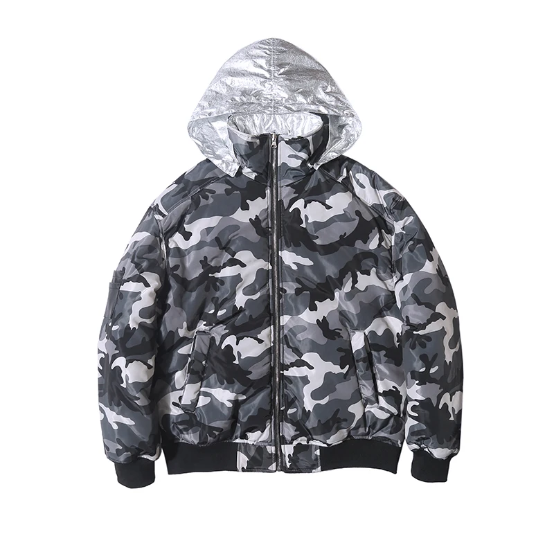 

Мужская двухсторонняя камуфляжная летная Куртка Harajuku в стиле ретро, ветровка со съемным капюшоном, плотное зимнее хлопковое пальто