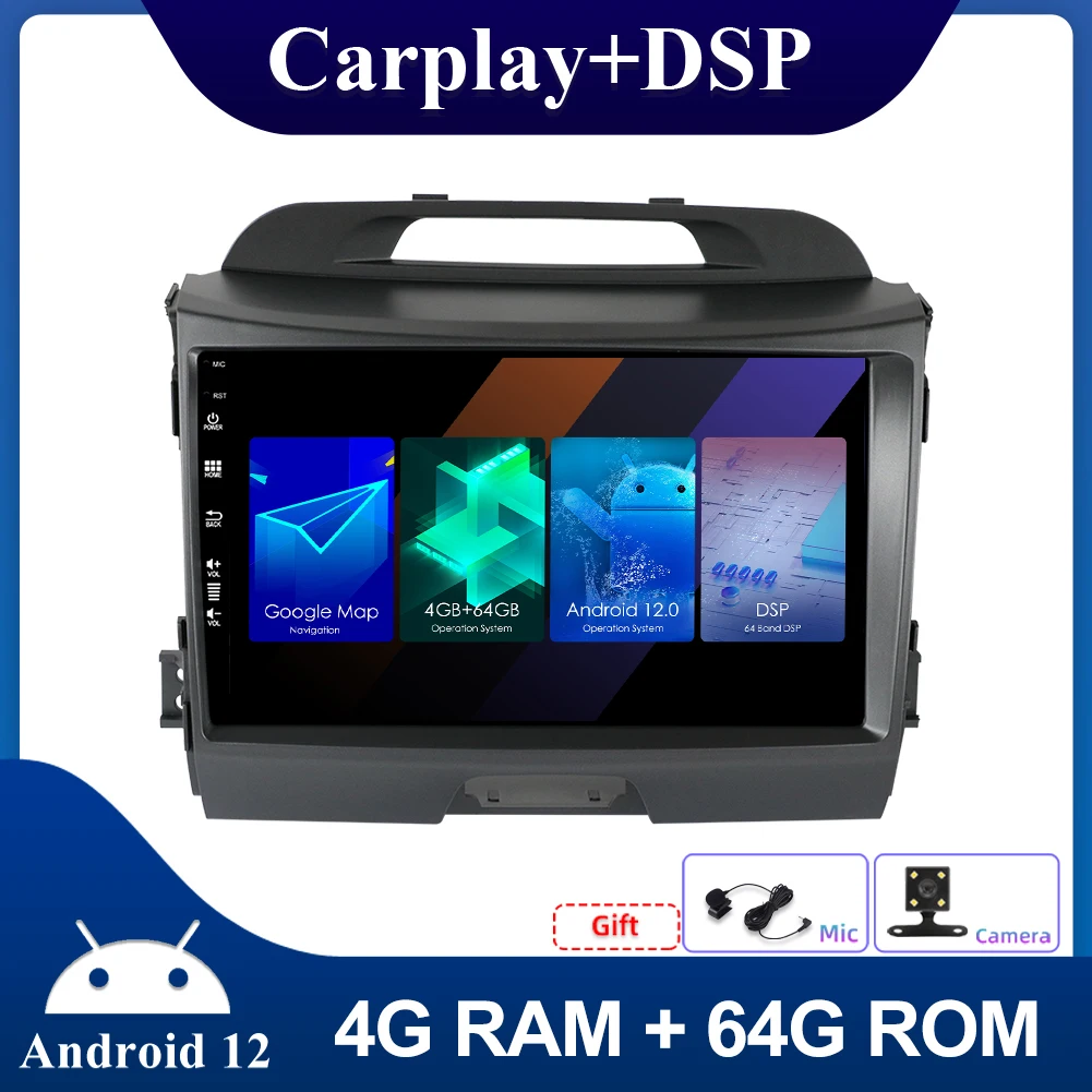 

9inch IPS 2 Din Car Stereo Radio Multimedia Player Android 12 For Kia Sportage R 2011-2016 GPS RDS DAB Carplay DSP 4G+64G