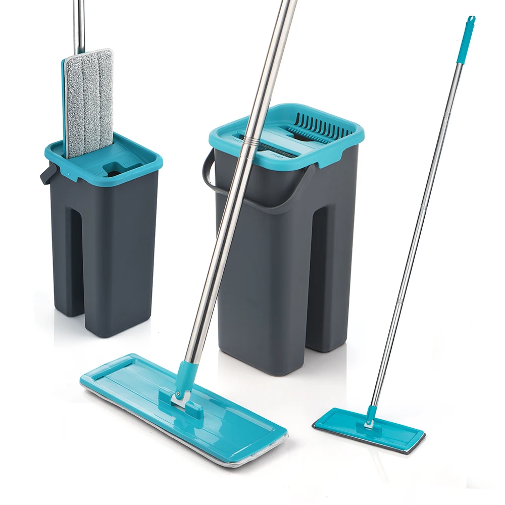 

Flat Squeeze Mop and Bucket Hand Free Wringing Floor Cleaning Mop Microfiber Mop Pads Wet or Dry Usage on Hardwood Laminate Tile