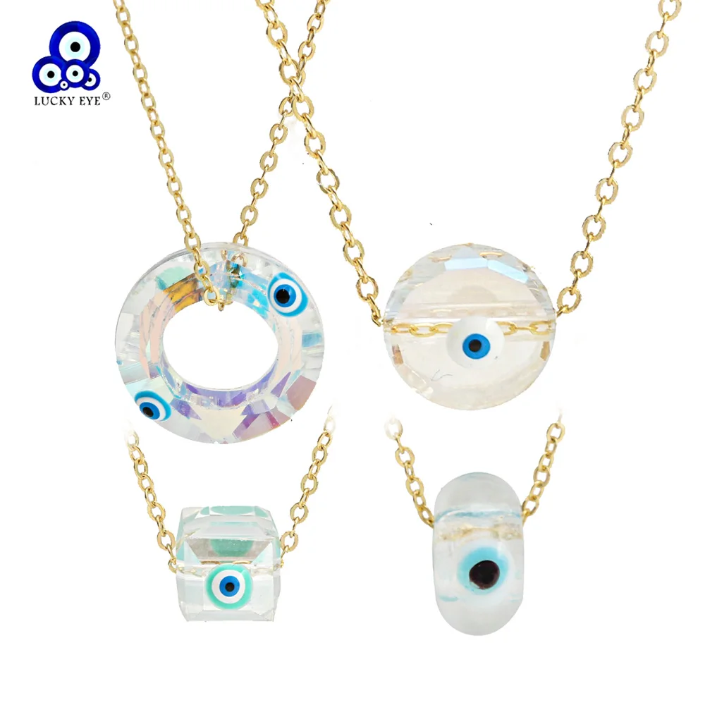 

Lucky Eye Simple Transparent Square Round Pendant Necklace Drip Oil Turkish Evil Eye Necklace for Women Girls Men Jewelry BE1213