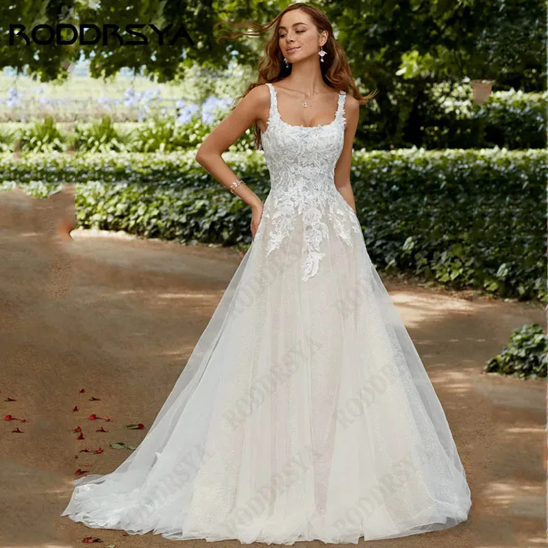 

RODDRSYA Square Collar Appliques Robe Mariée Sleeveless Tulle A-Line Wedding Dresses For Women Backless Bridal Party Custom Made