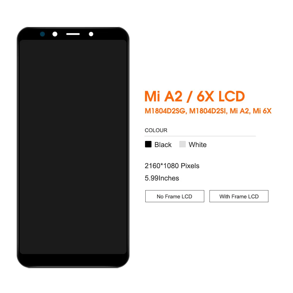 

5,99 "оригинальный экран для Xiaomi MiA2 6X, ЖК-дисплей, сенсорный экран, дигитайзер в сборе, замена для Mi A2 Mi6x с рамкой