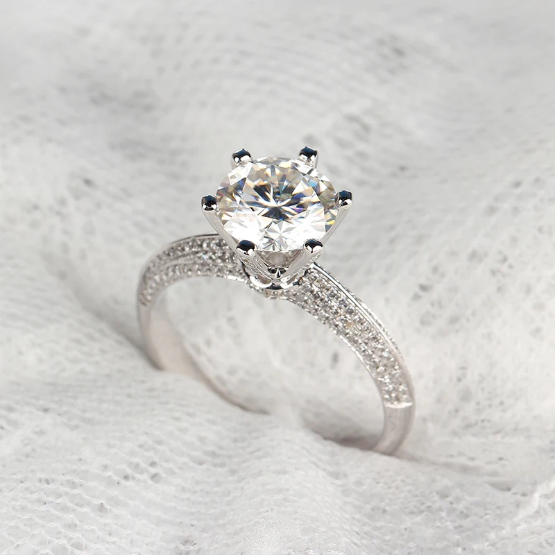 

With Certificate Ring Tibetan Silver S925 Wedding Band Luxury 2 Carat Lab Diamond Engagement Ring Gift Jewelry For Women