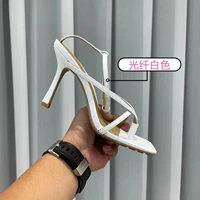 genuine leather strap high heels summer stiletto thong toe square toe with a word with classic womens high heeled sandals34 42