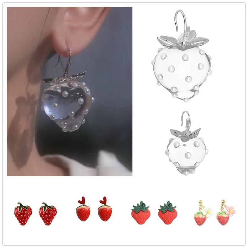 

Timlee E131 New Originality Cute Red Strawberry Alloy Studs Earrings Temperament Jewelry Wholesale
