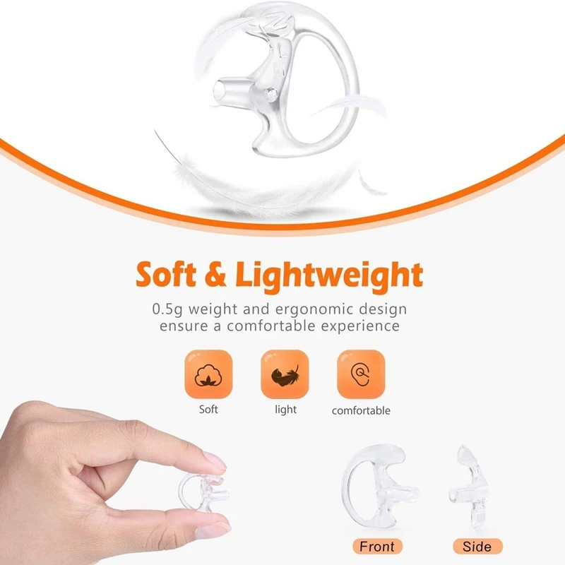 [8 Pair] Radios Walkie Talkie Earpiece, Earmould Earbud Earplug Replacement for Two-Way Radio Coil Tube Audio Kits - Orange