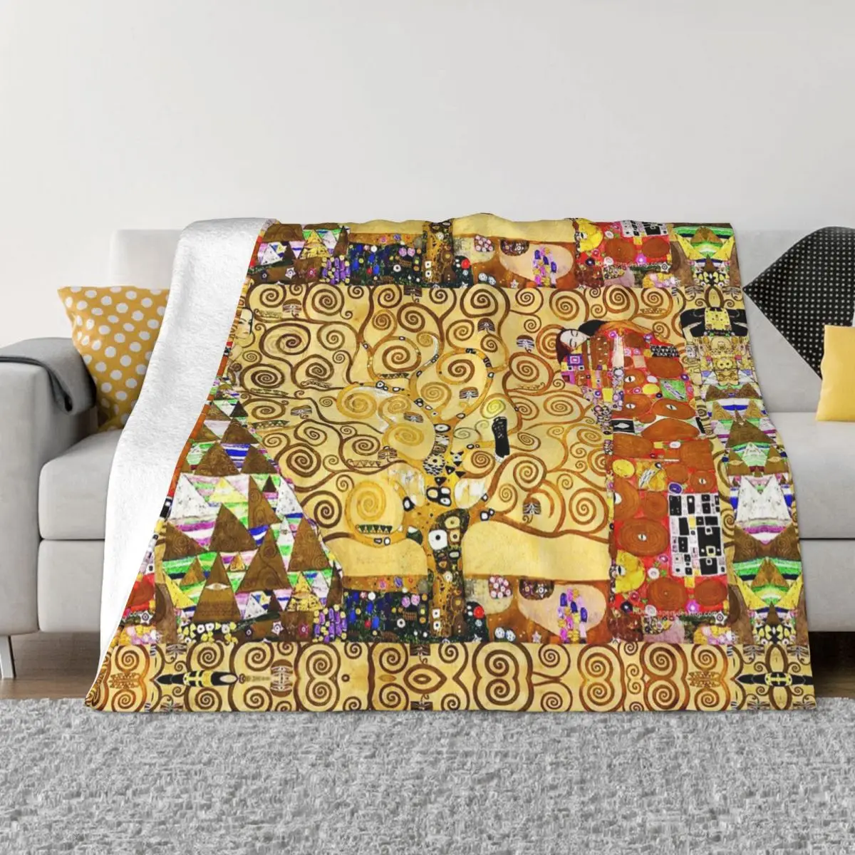 

Tree Of Life Stoclet Frieze Gustav Klimt Velvet Throw Blankets Blankets for Bedding Travel Ultra-Soft Bed Rug