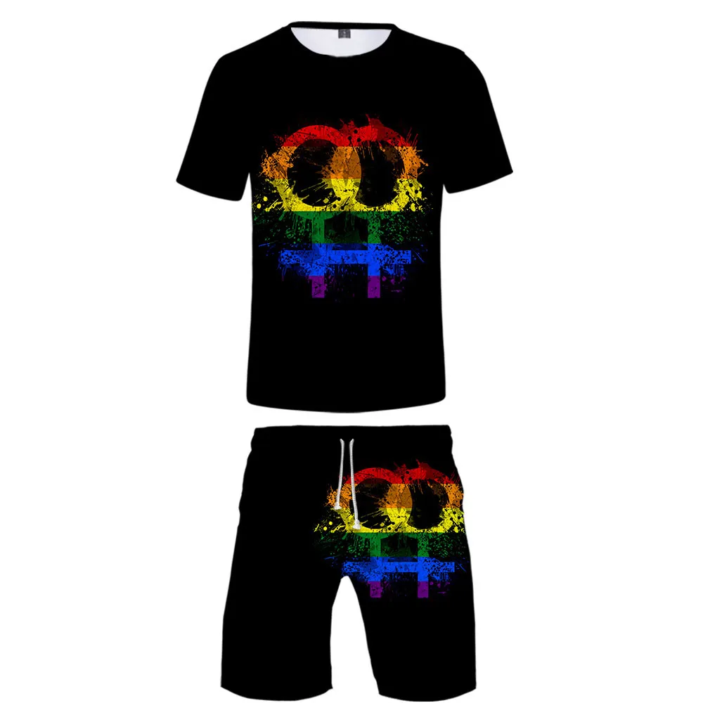 

LGBT Fashion 3D Print Two Pieces Suit Men Women Outfit Rainbow Flag Lesbians Gays Harajuku T-shirts shorts Sets