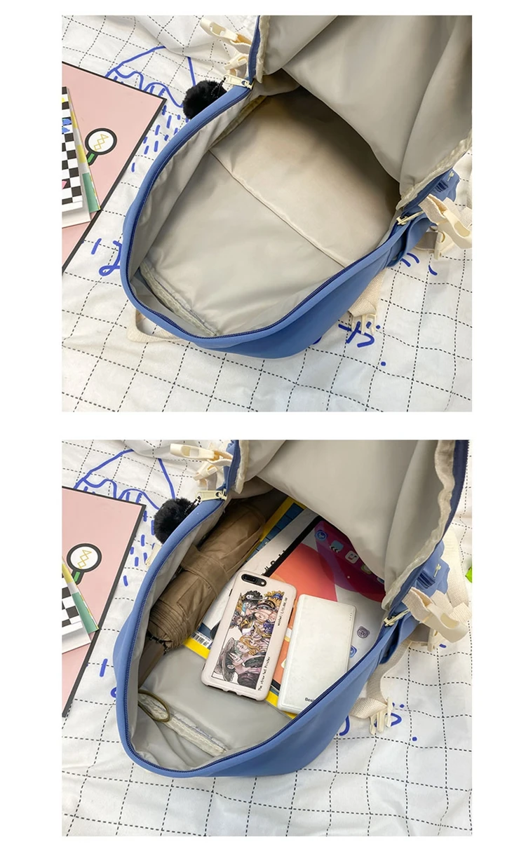 Schoolbag Korean Casual Female Junior High School Students Solid Colour Primary Colour Schoolbag Large Capacity College Students