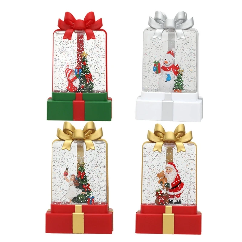 

Q1QC Creative Christmas Gift Box Water Injections Sequins Wind Light Ornament