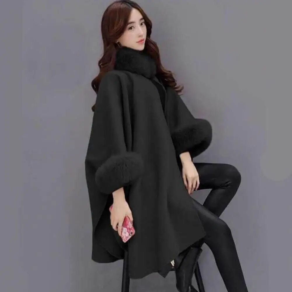 

Popular Pure Color Simple Cape Coat Female Women Cape Coat Warm Loose-fitting Mid-length Poncho Coat for Dating