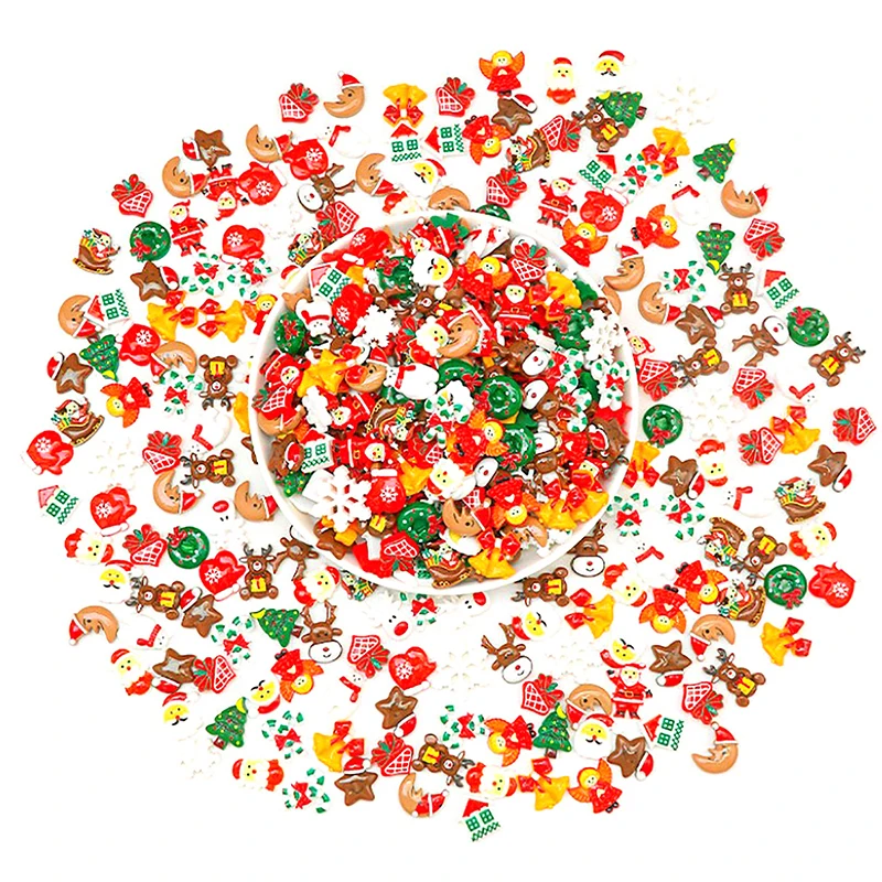 10 шт. рождественские кабошоны из смолы с плоской спинкой Санта-Снеговик снежинка