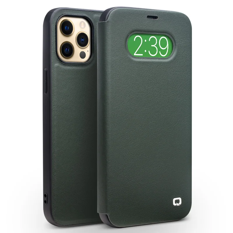 

Original QIALINO Fashion Genuine Leather Flip Case for iPhone12 Pro Max Pure Handmade Slim Phone Cover with View Window
