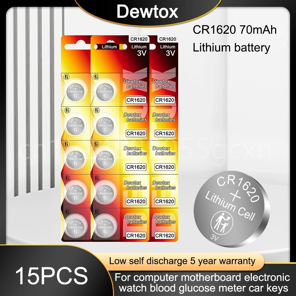 15 шт. CR1620 кнопочные батарейки, CR1620 автомобильный пульт дистанционного управления, электрическая сигнализация 1620 ECR1620 DL1620 3 в, литиевая батарея