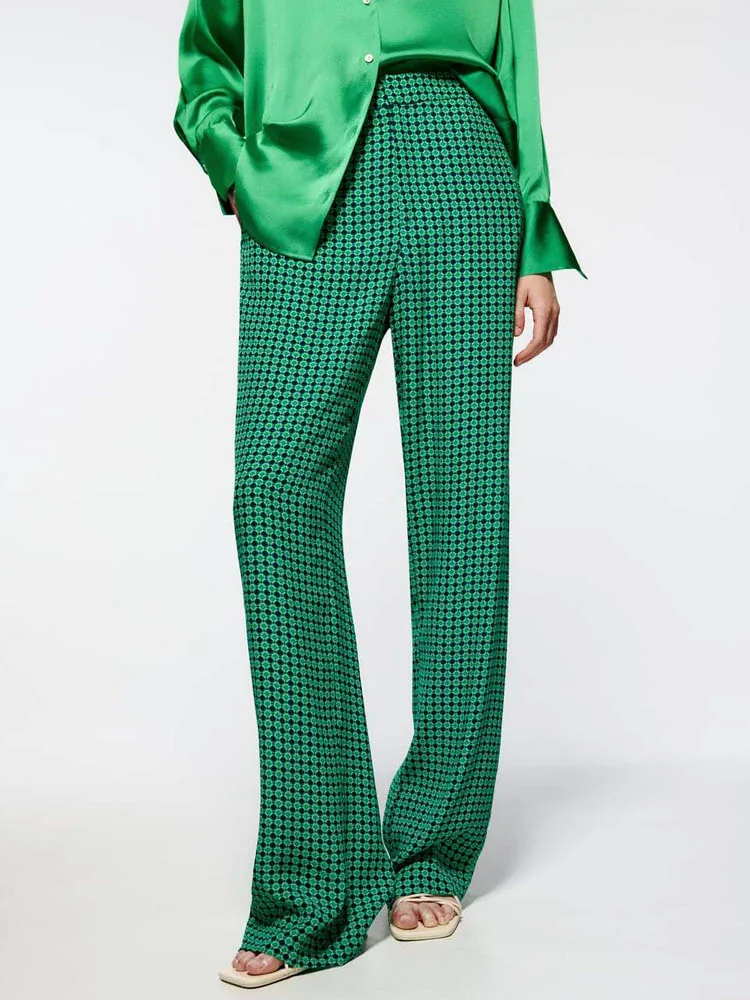 

Женские прямые брюки на молнии с геометрическим принтом