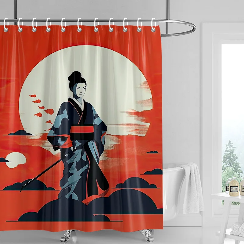 Занавеска для душа Gogi в японском стиле с принтом ретро устойчивая к выцветанию
