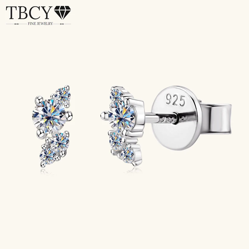 

TBCYD Original 925 Sterling Silver Stud Earring Bling Cluster Round Cut Moissanite Earrings Fo Women Delicate Charm Jewelry Gift