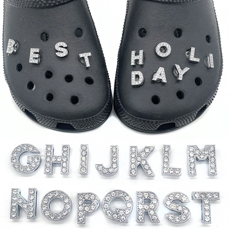 

Fashion 1pcs A-Z Letter Crystal Metal Shoe Charm Jewelry Croc Shoe Accessories Clog Shoe Buckle Decoration For Womens Kids Gift