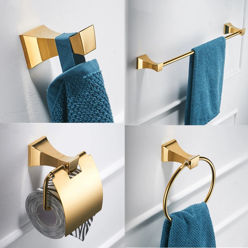 

Gold Bathroom Accessories Set Toilet Bursh Holder Gold Polished Towel Ring Bath Corner Shelf Wall Mount Bathroom Products Hook