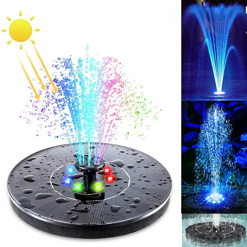 

Outdoor Solar Pool Fountain Garden Fountain Decoration With Colored Light 6 Water Spray Shapes Landscape Fountain Ornament